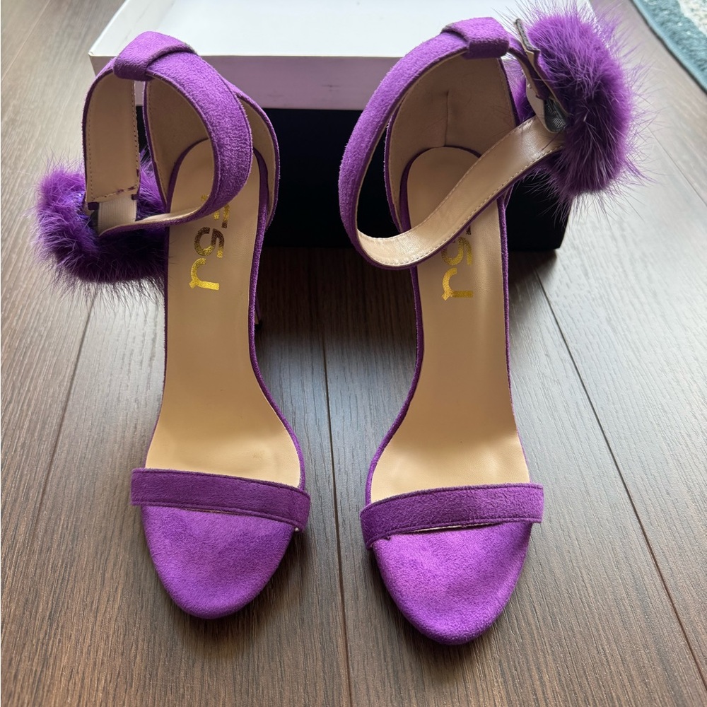 FSJ Vibrant Purple Heels with Fluffy Accent